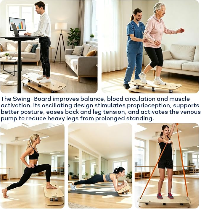 Wooden Balance Board & Wobble Board with Spring System, Adjustable Balance Board for Standing Desk, Stability Trainer for Physical Therapy, Core Strength, Posture Improvement & Home Office Use