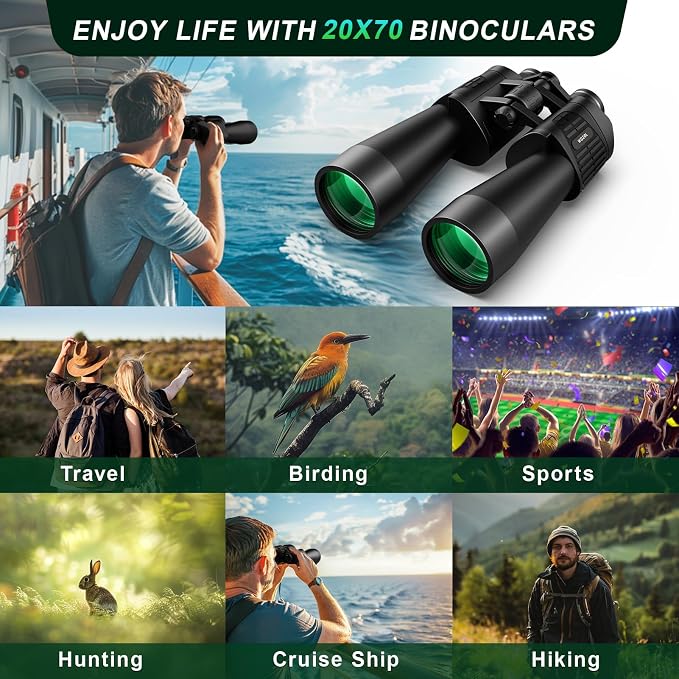 20x70 Binoculars for Adults High Powered - WOZEL HD Bird Binoculars with Clear Low Light Vision - Powerful Binocular for Bird Watching Hunting Travel Outdoor Hiking - Christmas Birthday Gifts for Men