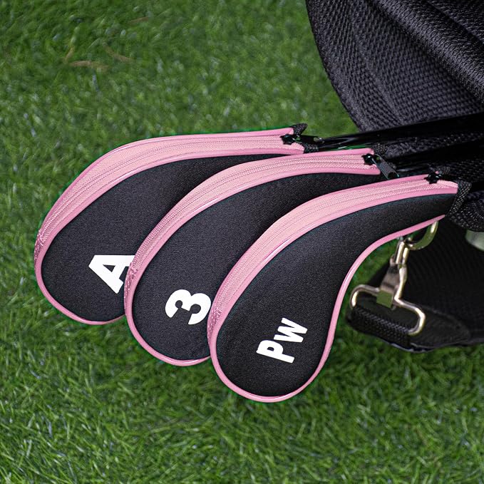 Golf Club 12pcs Thick Synthetic Zipper Long Neck Set Headcover Fit The Most Brands, Side Number Golf Iron Club Head Cover LW SW PW Covers #3,4,5,6,7,8,9