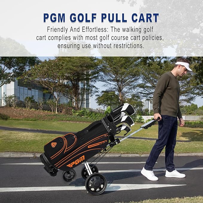 PGM Foldable Golf Push Pull Cart for Stable and Durable with Foot Brake, Lightweight Walking Cart with 3 or 4 Wheels for Courses and Players