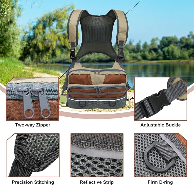 MYDAYS Fishing Chest Pack, Fly Fishing Bag for Men and Women, Tackle and Fly Boxes Storage Pack, Hunting Binocular Pack (Grey)