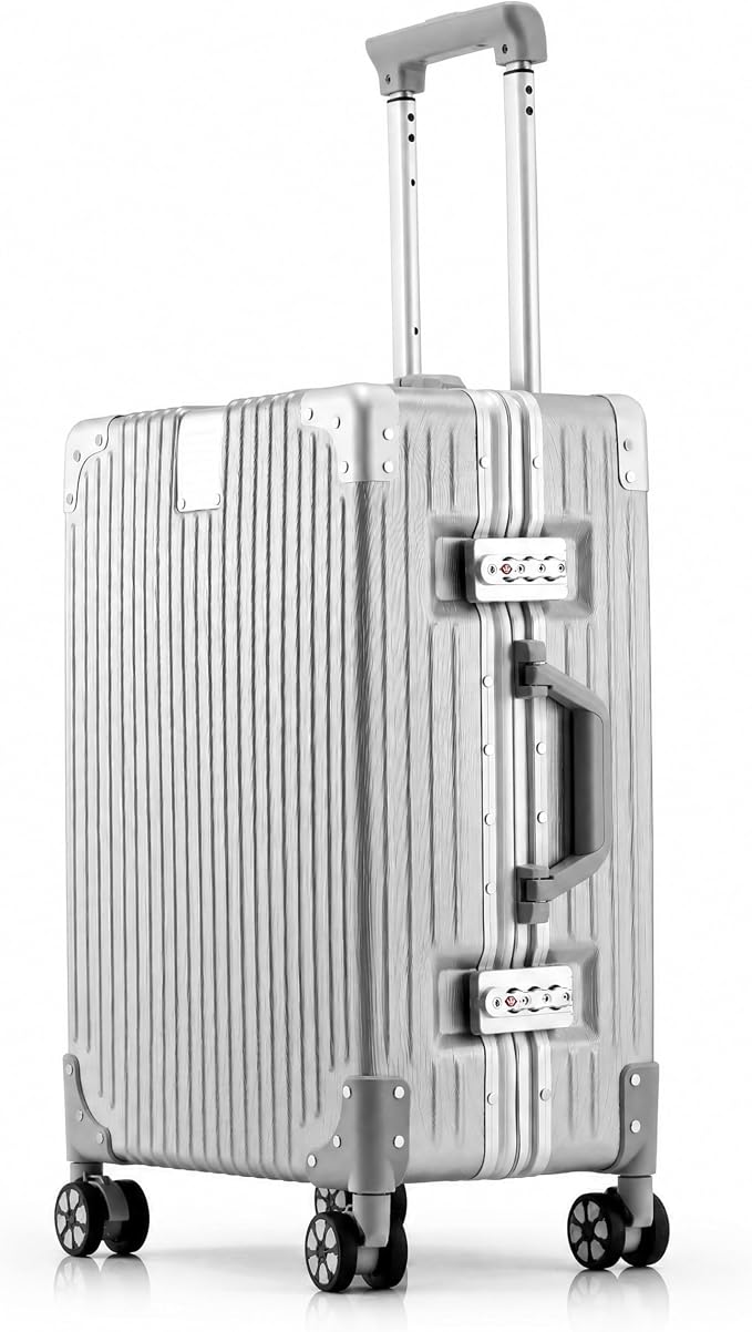 20 Inch Carry On Suitcase with TSA Lock, Zipperless Aluminum Frame Luggage, Lightweight Hardshell Rolling Suitcase with Wheels for Business Travel, Silver