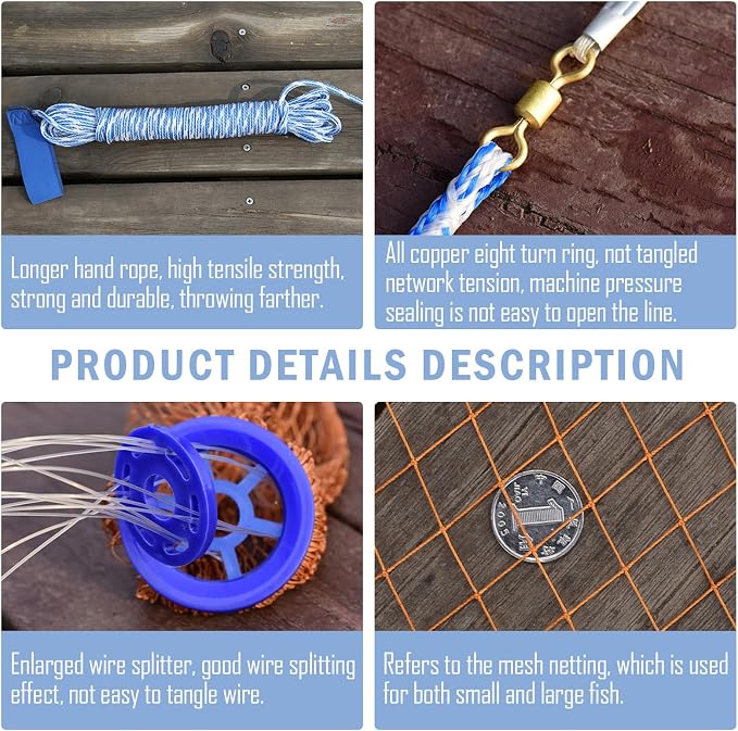 Alvinlite Cast Net for Bait Trap Fish 8ft 10ft 12ft 14ft 16ft Radius Fishing Cast Net Throw Cast Net with Heavy Duty Zinc Sinker for Freshwater and Saltwater