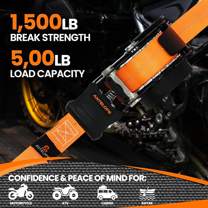 Retractable Ratchet Straps 1 in x 12 ft, 4-Pack Auto Retract Tie Down Straps, 1500lb Break Strength AutoRetract Self Retracting for Motorcycle, Truck, Cargo, Trailer, ATV, UTV -Orange