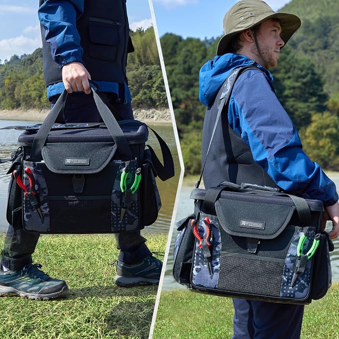 X-Strike Fishing Tackle Bag, Fishing Box Bag with 7 3700 Tackle Boxes Extra Large Fishing Gear Storage Bag Water-Resistant Tackle Bags Padded Shoulder Strap for Saltwater Icefishing Freshwater Camping