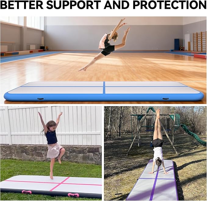 Inflatable Air Gymnastics Tumbling Mat 6ft 10ft 13ft 16ft 20ft, Air Tumble Track Mat 4/8 inches Thickness with Electric Air Pump for Home Use Training Cheerleading Yoga Water Beach Park
