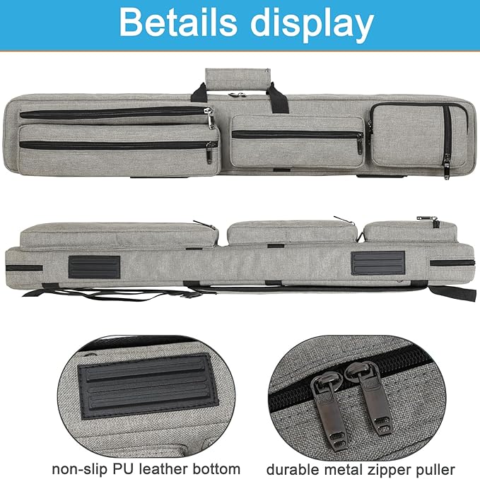 Pool Cue Case 3x4 Pool Stick Bag with Backpack Straps Soft Billiard Cue Carrying Case with Two Shoulder Strap, Billiard Stick Case Holds 3 Butts 4 Shafts and Billiards Accessories