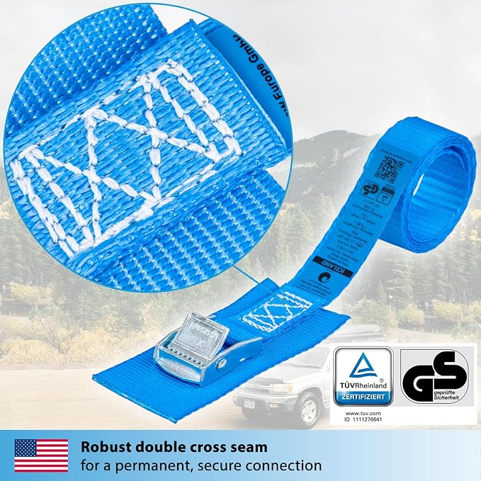 valonic Iceland - Short tie Down Straps - 4 Pack, 3.3 ft x 1 inch, 1100 lbs, TÜV Rheinl. Certified, Protection pad, cam Buckle - for Bicycle, roof Rack, Luggage, Motorcycle