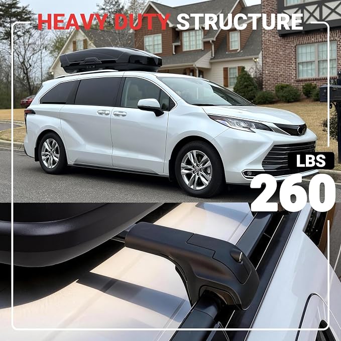 Roof Rack Cross Bars Fit for 2010-2020 Toyota Sienna, 260lbs Heavy Duty Lockable Aluminum Roof Rails, Wide-Grip Crossbars for Cargo, Kayak, Luggage - No Drilling