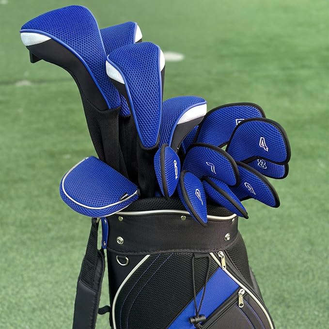 Andux 4pcs Long Neck Golf Hybrid Club Head Covers Dial No. Tag CTMT-02 | Mesh Breathable material | all the Same Size | Coloured Piping | Pull-On Closure