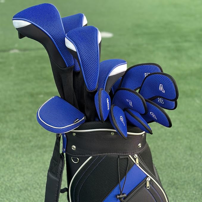 Andux 3pcs Long Neck Golf Hybrid Club Head Covers Dial No. Tag CTMT-02 | Mesh Breathable material | all the Same Size | Coloured Piping | Pull-On Closure