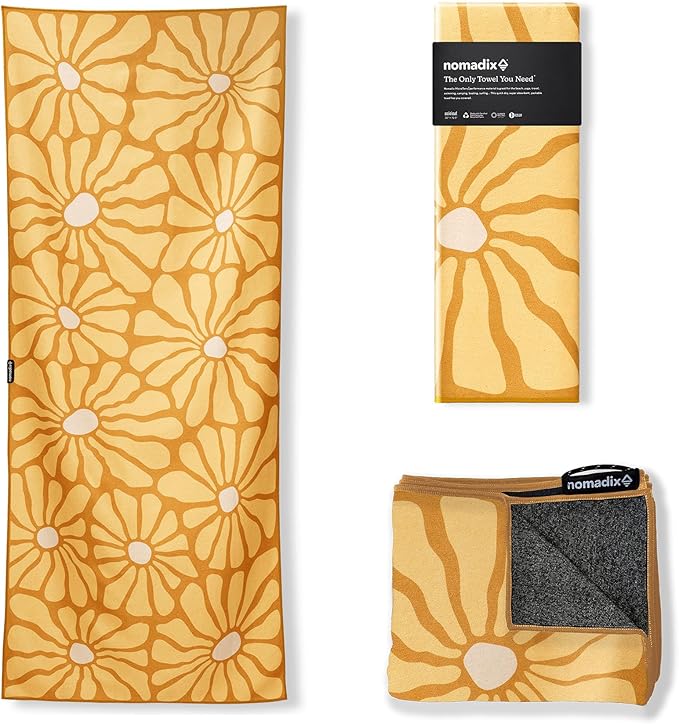 Nomadix Original Towel - Perfect for Beach, Pool, Travel, Camping, Yoga - Made with Recycled Materials - Super Absorbent - Sand Resistant - Lazy Daisy Gold - 72.5x30