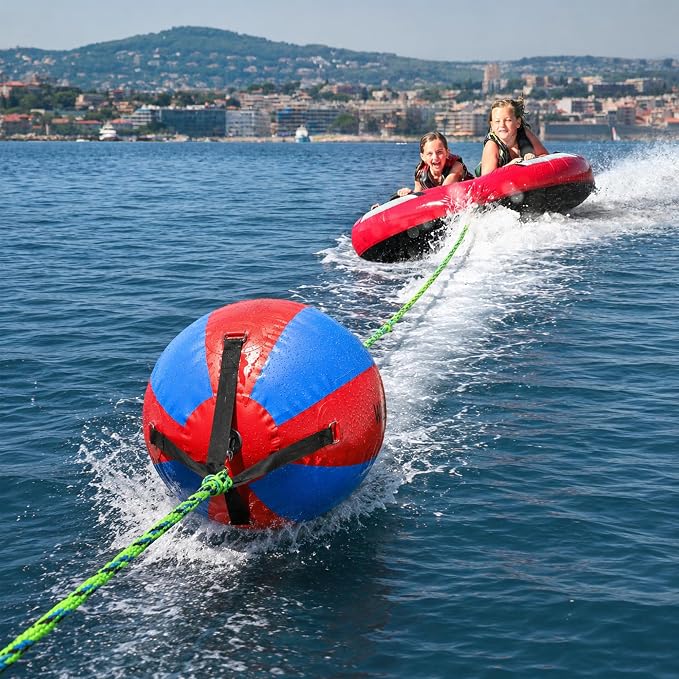 Towable Tube Rope Booster Ball, Tow Rope for Boat Tubing, 2 x 60 ft Rope for Lift and Visibility with 4100lb Break Strength for Boating, Water Sports