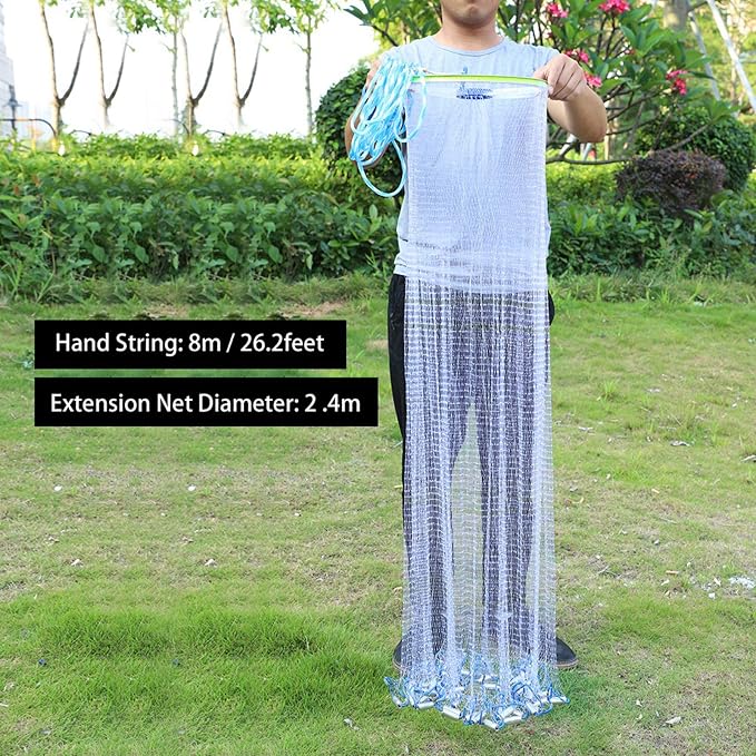 Alvinlite Cast Net for Bait Trap Fish 8ft 10ft 12ft 14ft 16ft Radius Fishing Cast Net Throw Cast Net with Heavy Duty Zinc Sinker for Freshwater and Saltwater