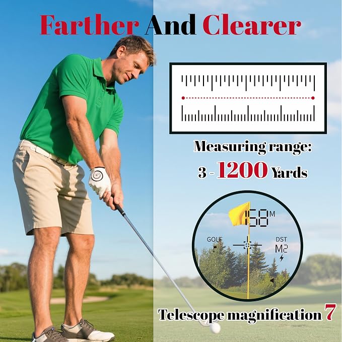 Golf Rangefinder with Slope - 1200 Yards Range Finder for Golfing/Hunting, 7X Magnification, Flag Pole Locking Vibration, Rechargeable Range Finders with Magnet Stripe, Best Golf Accessories Gift