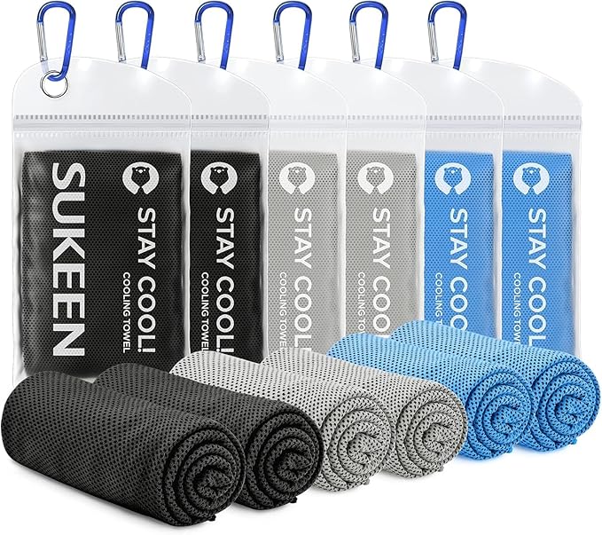 Sukeen 6 Pack Cooling Towels (40"x12"), Cooling Neck Wraps, Soft Breathable Chilly Ice Towel for Hot Weather, Gym Towel, Microfiber Towel for Yoga, Golf, Sport, Running, Gym, Camping, Fitness, Workout