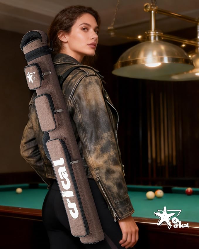 CRICAL Pool Cue Case 2x4 Hard Pool Stick Case Holds 2 Butts and 4 Shafts for Adults Billiard Cue Case with Soft Shoulder Straps