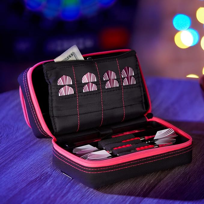 Casemaster Plazma Pro, 6 Dart Case for Soft and Steel Tip Darts, Features Large Front Mobile Device Pocket, Built-In Storage Tubes and Pockets for Flights, Tips, Shafts, and Personal Items