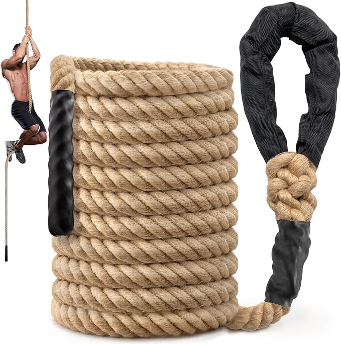 Climbing Rope Gym Workout - 10FT 15FT 20FT 25FT 30FT 35FT Heavy Duty Jute Thick Ropes for Adults Strength Training Outdoor Tree Swing Indoor Home Fitness Exercise - 1.5 Inch