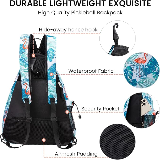 Sucipi Pickleball Bag - Men's & Women's Pickleball Backpack, Adjustable Sling Bag w/Fence Hook/Large Capacity/Safety Pocket