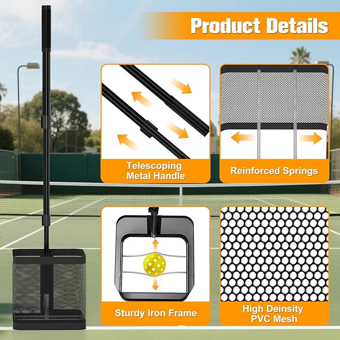 Pickleball Retriever for 40+ Balls, Pickleball Picker Upper, Pickleball Hopper Tube with Telescopic Stainless Steel Handle