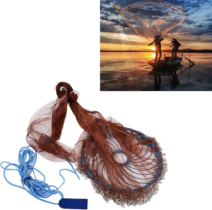 Alvinlite Cast Net for Bait Trap Fish 8ft 10ft 12ft 14ft 16ft Radius Fishing Cast Net Throw Cast Net with Heavy Duty Zinc Sinker for Freshwater and Saltwater