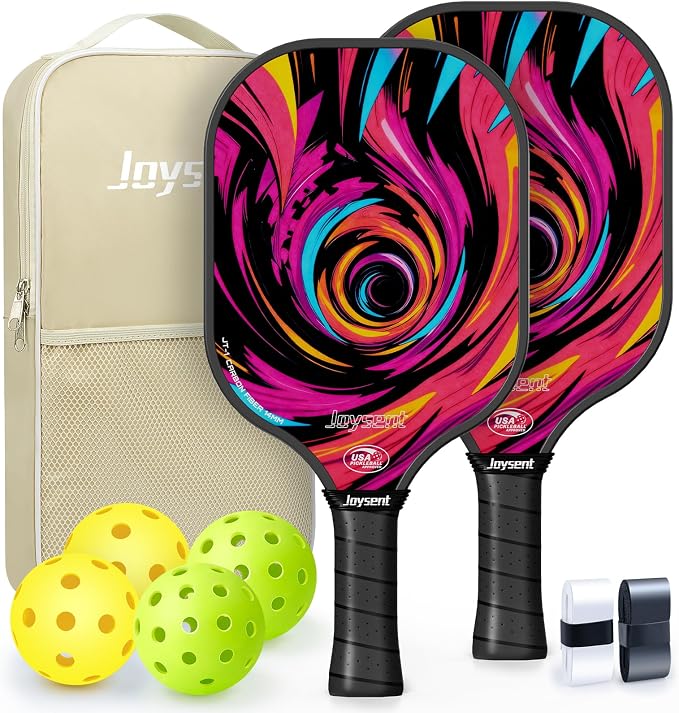 Pickleball Paddles Set, USAPA Approved Carbon Fiber Pickleball Set of 2 with Beginner Pickleball Rackets, Indoor Outdoor Pickle Balls for Adults Men Women, JT-1