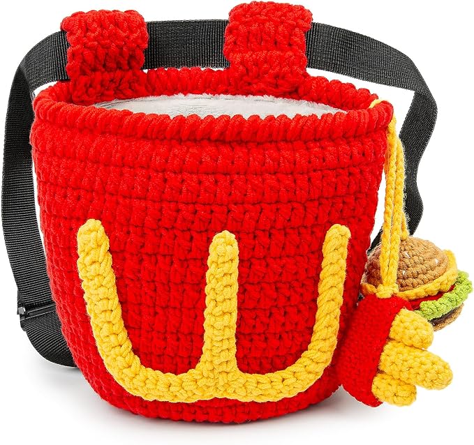 Handmade Crochet Rock Climbing Chalk Bag, Fun Plush Animal Chalk Pouch with Drawstring, Adjustable Waist Belt for Indoor Outdoor Bouldering Sport Climbing