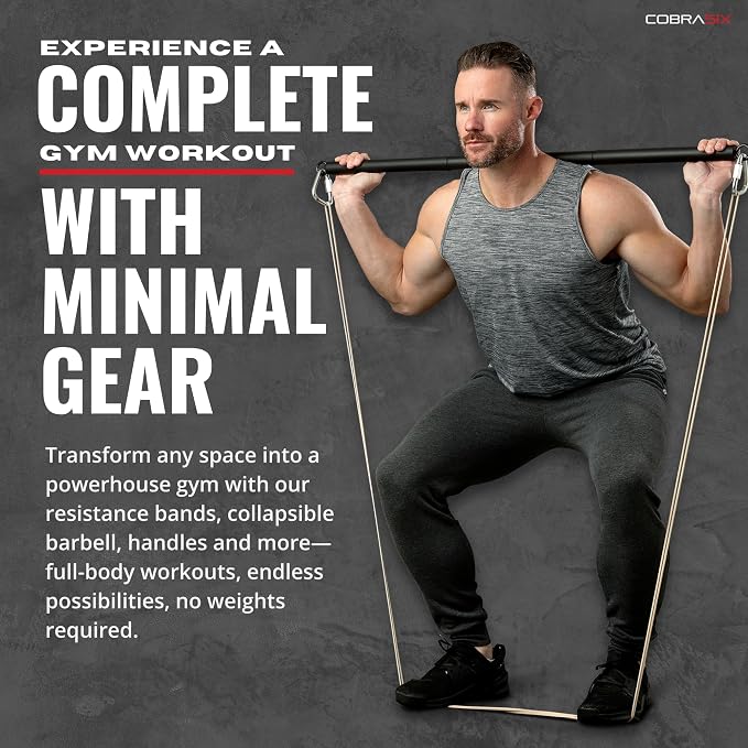 COBRASIX Long Resistance Bands for Working Out | Set of 6 Exercise Bands for Full-Body Training | Pull Up Bands for Home Gym with Handles, Door Anchor and Bar Options | for Men & Women