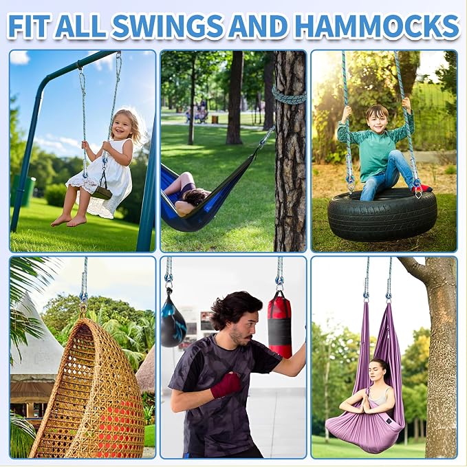 Tree Swing Ropes (Set of 2), 3FT/5FT/10FT/15FT/20FT, Tree Swing Straps Hanging Kit Holds 4400 lbs, Heavy Duty Carabiners for All Swing Hammock Playground Set Accessories (15 FT)