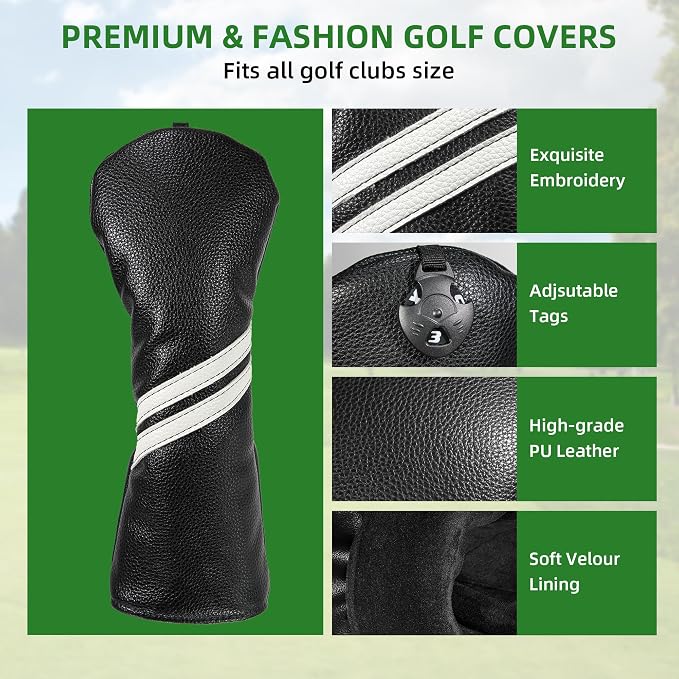 Golf Club Head Covers - 4pcs or 1pc Golf Accessories Club Covers Set for Woods and Driver Fairway Hybrids with Interchangeable Tags