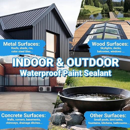 Rubber Liquid Waterproof Sealant, TUFINEIN 53oz/1.5kg Black Quick Drying Multi Surface Foundation Leak Repair - Roof Gutters Basement Sealer Waterproof - Indoor & Outdoor Flexible Rubber Paint