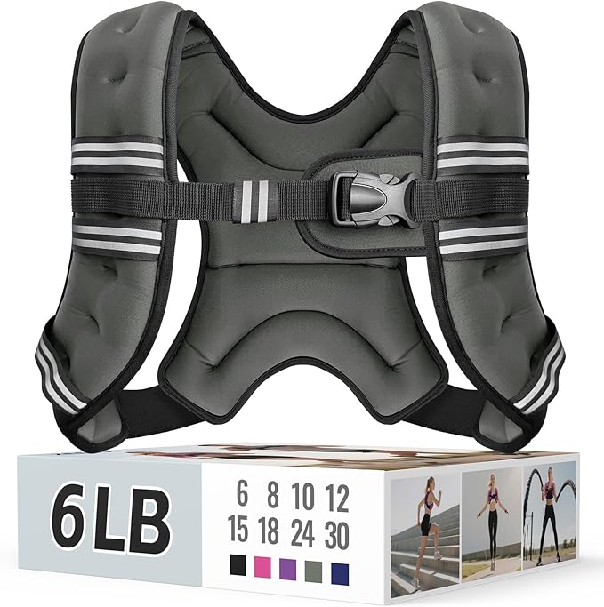 Zeerun Weighted Vest, 6lb/8lb/10lb/12lb/15lb/18lb/20lb/24lb/30lb for Men Women, Reflective Stripe Adjustable Buckle, Comfortable Durable Rucking Vest for Walking Running Strength Training