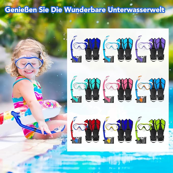 Snorkeling Gear for Kids with Foldable Silicone Full Dry Snorkel, Kids Snorkel Set Anti Leak Youth Junior Snorkeling Package Diving Mask Soft Tube with Mesh Bag Scuba Swimming Goggles