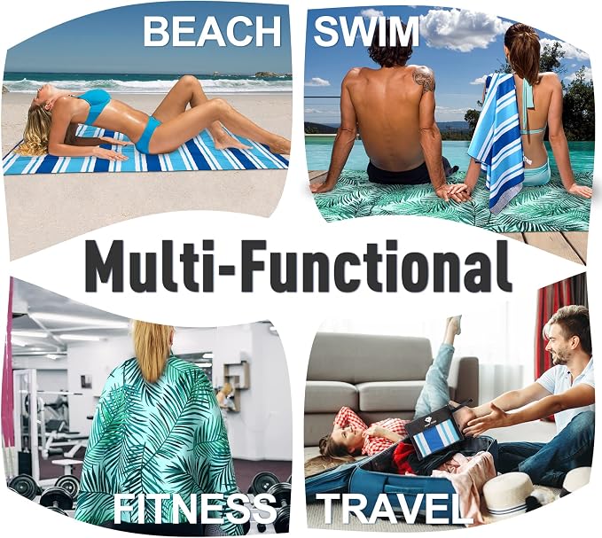2 Pack Microfiber Beach Towel, Oversized Microfiber Pool Towel 75”x 35”, Sand-Free Beach Towel, Quick Drying Camping Towel, Super Absorbent Bath Blanket, Soft Breathable and Lightweight