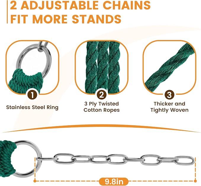 Lazy Daze Hammocks 13-FT Polyester Rope Hammock, Double 2 Person Traditional Hand Woven Outdoor Hammock with Spreader Bar, Carabiners, Tree Straps, Chains for Outside Patio- Max 450 Lbs, Green