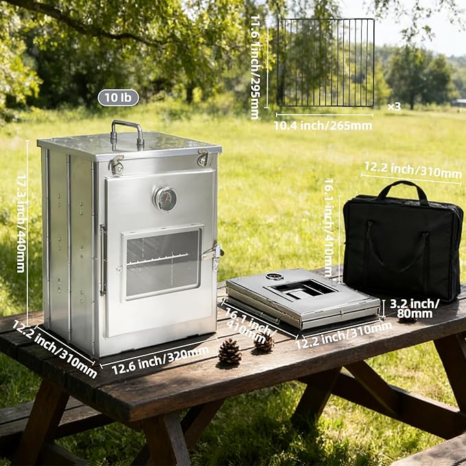 16-Inch H Folding Camping Oven - 3-Tier Grates, Portable Stainless Steel Grill for Baking Bread, Muffins & BBQ, Compatible with Wood-Burning & Propane Stoves