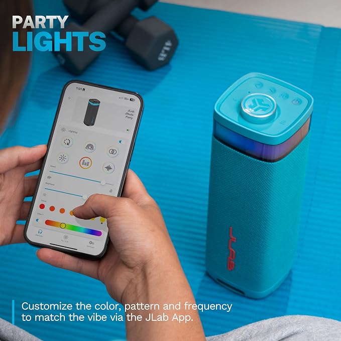 JLab, JBuds Party, Portable Bluetooth Speaker, Waterproof Outdoor Speaker, RGB Lighting, Multi-Speaker Connect, Mulberry