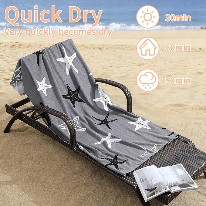 Belista Oversized Beach Towels 4 Pack,40”x70” Microfiber Thin Large Beach Towel Set for Adults Travel Camping Swimming,Turtle Starfish Them Sand Free Quick Dry Lightweight XL Pool Towels -Gray & Blue