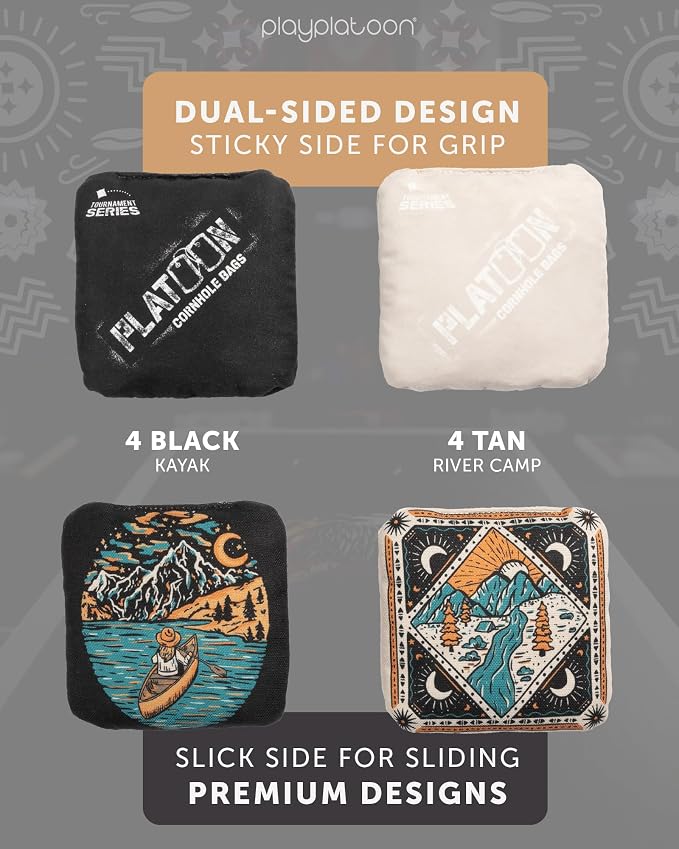 Play Platoon Pro Cornhole Bags Set of 8 - Professional Dual Sided Slick and Sticky Side Competition Corn Hole Bags - Tournament Series