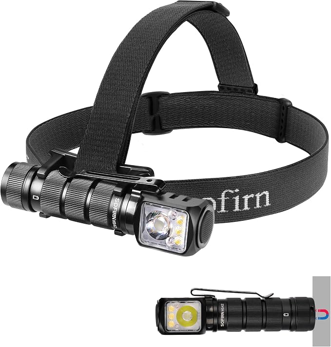 sofirn Rechargeable Headlamp HS42 with Red Light Mode, Dual Clip, 2100 Lumen Ultra Bright LED Headlamp Type C Charging Port, IP66 Waterproof for Hiking, Outdoor Camping, and Automotive Maintenance