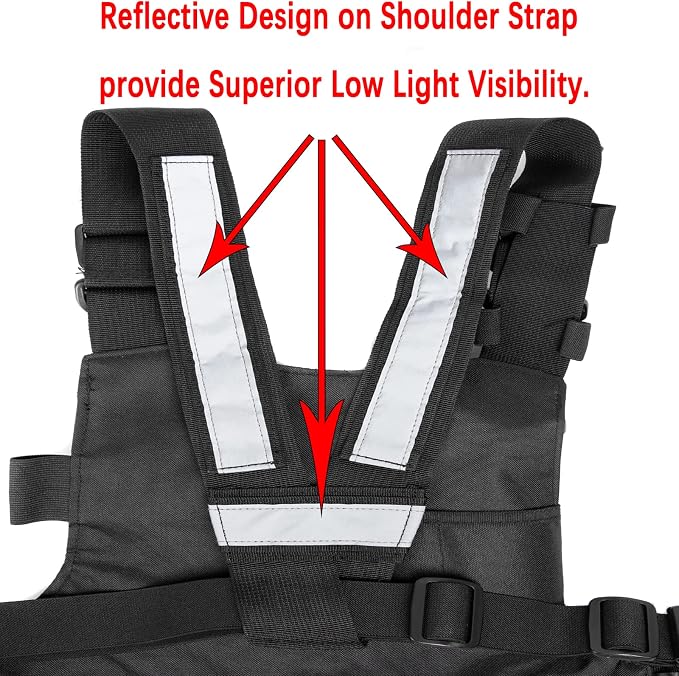 LUITON Radio Chest Harness with Reflective Strips Shoulder Holster Radio Vest Holder Two Way Radio Vest Rig Walkie Talkie Case with Front Pack Pouch for Motorola/Midland/Baofeng/Retevis