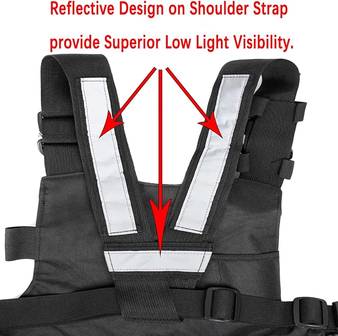 LUITON Radio Chest Harness with Reflective Strips Shoulder Holster Radio Vest Holder Two Way Radio Vest Rig Walkie Talkie Case with Front Pack Pouch for Motorola/Midland/Baofeng/Retevis(2 Pack)