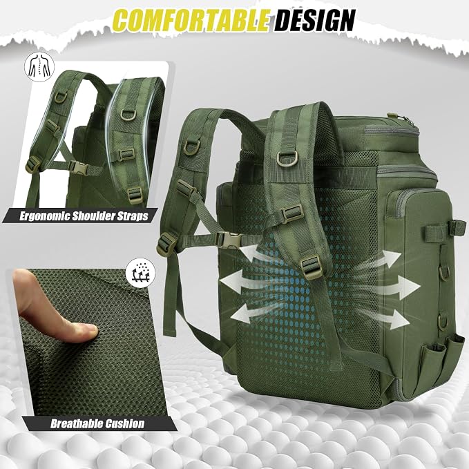 HAMBOLY Fishing Backpack 45L with Rod Holders, Water-Resistant Tackle Backpack for Fishermen, Large Capacity Fishing Gear Bag for Travel Hiking Camping