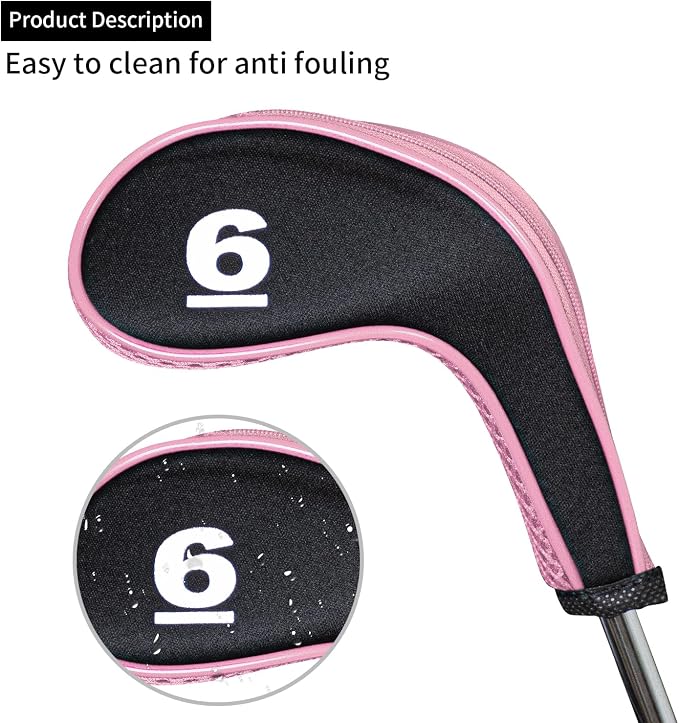 Golf Club 12pcs Thick Synthetic Zipper Long Neck Set Headcover Fit The Most Brands, Side Number Golf Iron Club Head Cover LW SW PW Covers #3,4,5,6,7,8,9