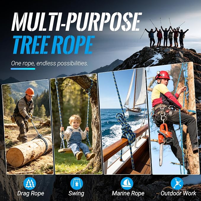 10mm/12.7mm Arborist Rope,3825lbs-9000lbs Double Braided Arborist Bull Rope for Tree Rigging & Pulling,Heavy Duty Rope for Tree Work,Rappelling, Swing Sailing Hiking Camping