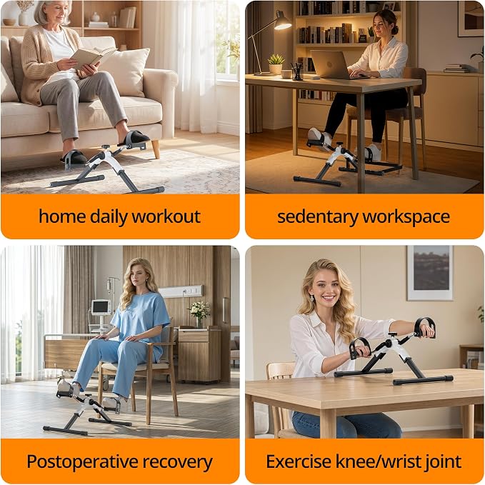 Folding Pedal Exerciser Mini Exercise Bike Under Desk Bike for Arms and Legs Workout, Portable Desk Bike Peddler Machine for Sedentary Officer & Seniors