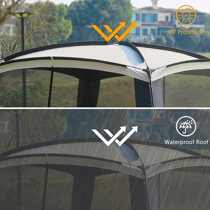 GREGIN Screen House Room 11x11 Ft Mesh Net Tent Canopy Shelter Gazebo, Easy Setup & Waterproof & Sunshade, Suitable for Camping Trip, Backyard, Beach, Picnic