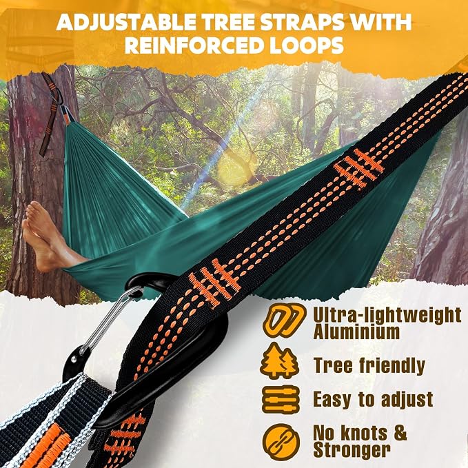 NATUREFUN Ultra-Light Travel Camping Hammock | 300kg Load Capacity,Breathable,Quick-Drying | 2 x Premium Carabiners,2 x Nylon Slings Included | Outdoor Indoor Garden