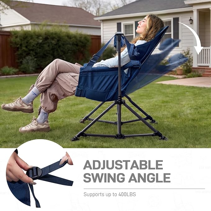 EVER ADVANCED Hammock Camping Chair, Oversized Heavy Duty Swing Chair with Detachable Cup Holder, Portable Folding Rocking Camping Chair, Support Up to 400lbs, Blue